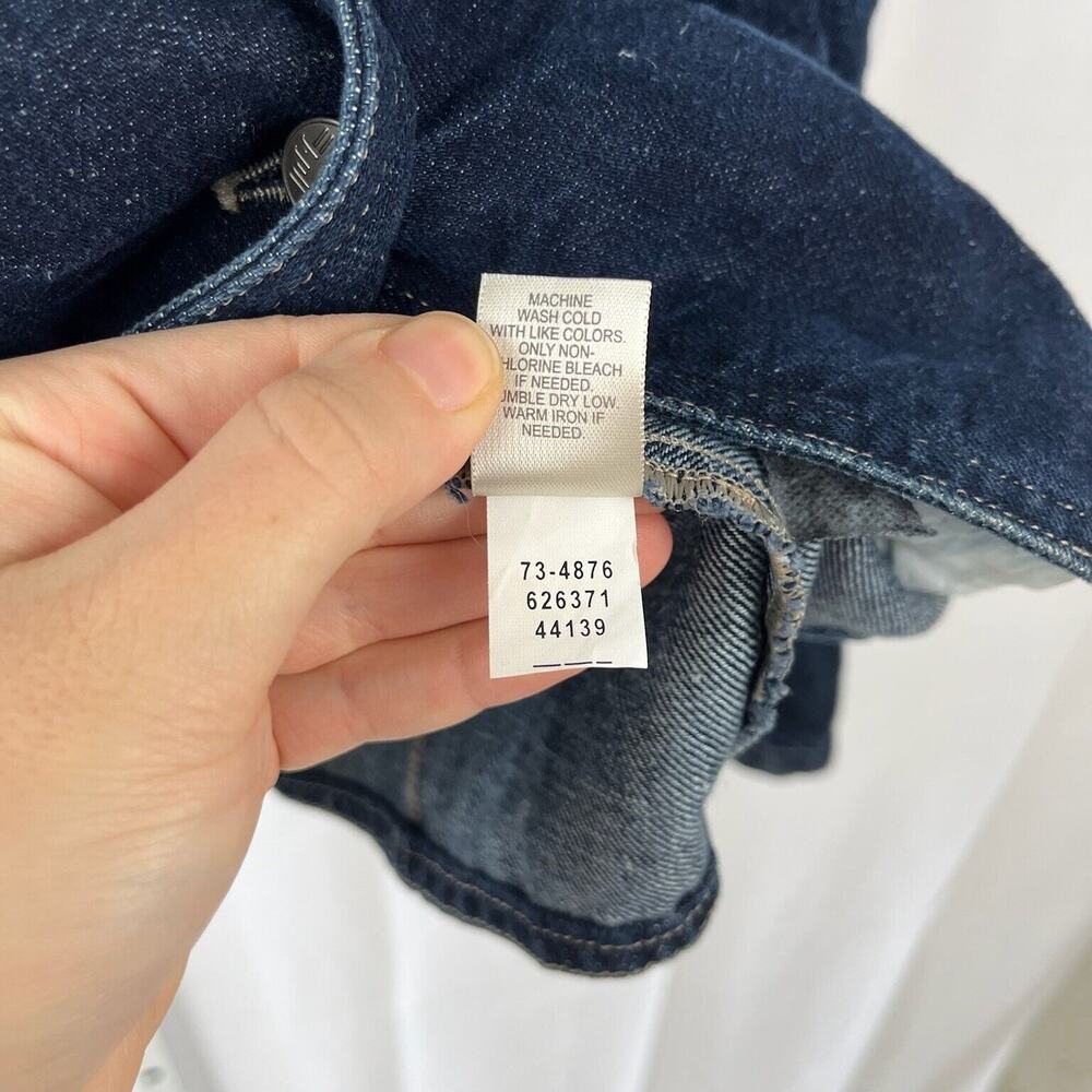 J. JILL Denim Sz 2 Blazer Jean Jacket Prairie Style Cotton Linen Dark Wash Blue - Picture 12 of 12